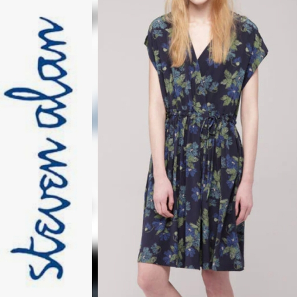 Steven Alan Navy Floral 100% Silk Dress - Picture 1 of 9